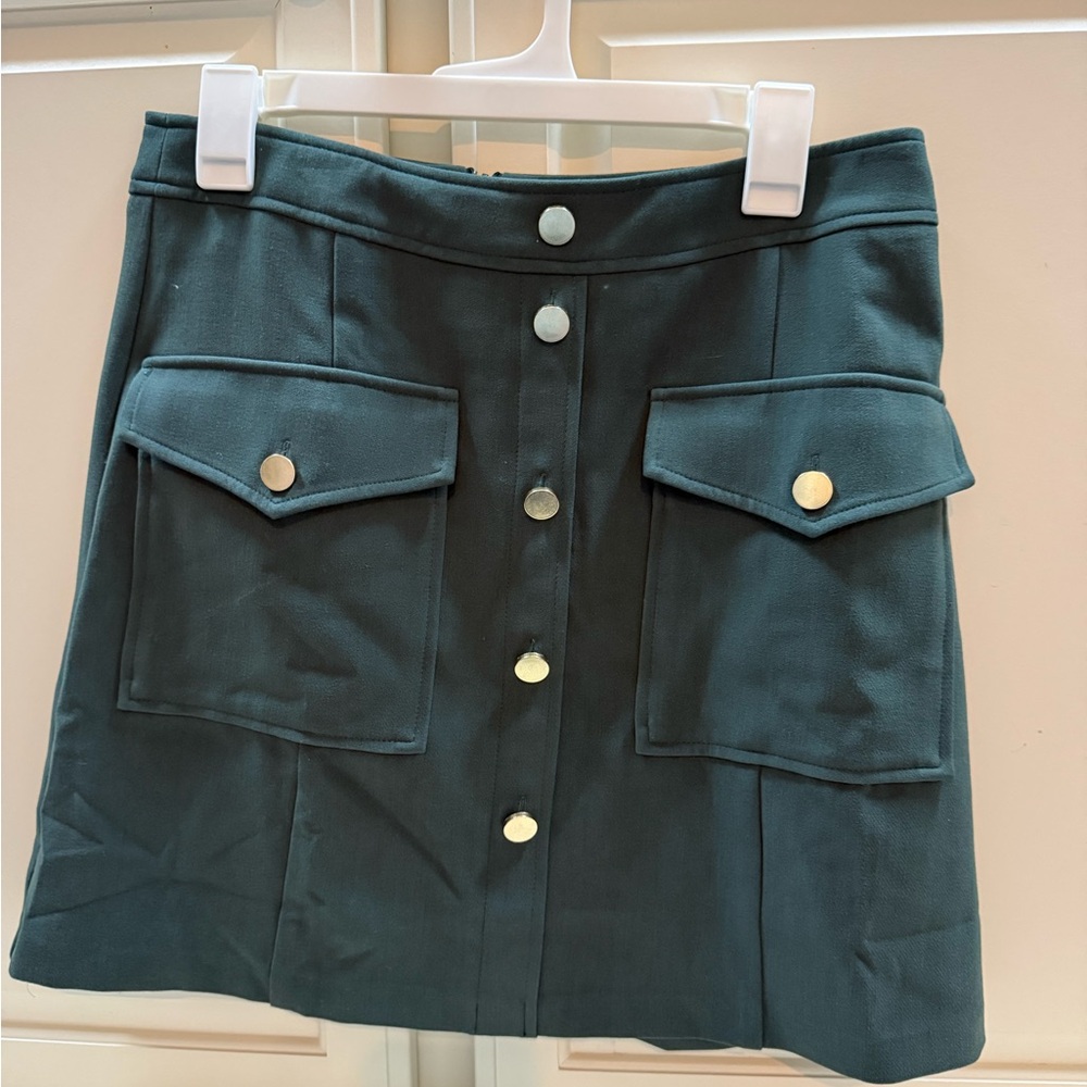 Buttons Teal Button-Down Mini Skirt